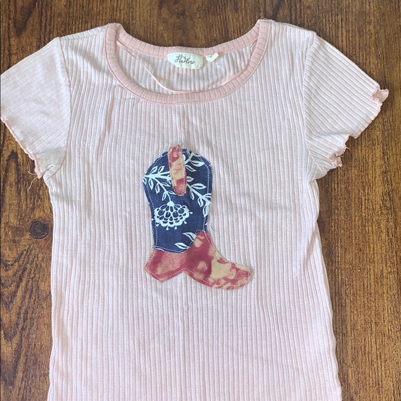 Harlow Pink Ribbed Patchwork Cowboy Boot Short Sleeve Tee - Picture 4 of 4